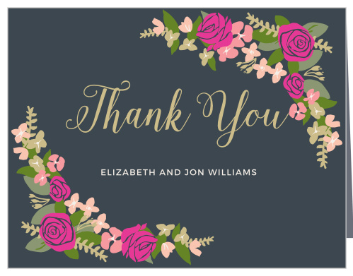 Illustrated Corner Wreath Foil Wedding Thank You Cards