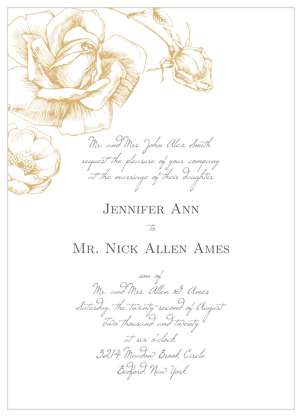 Illustrated Rose Foil Wedding Invitations