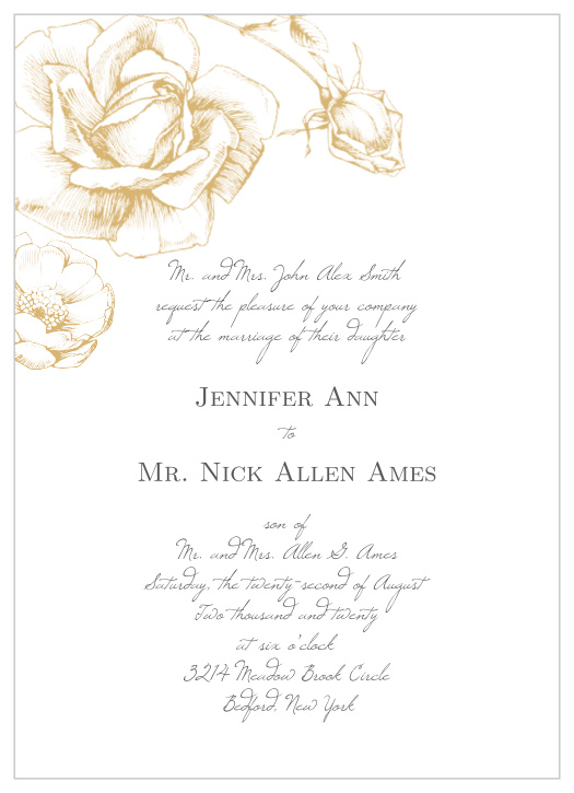 A simple rose in gold comes together to make the perfect wedding invitation with the Illustrated Rose Foil Wedding Invitation. Customize the fonts and text to make the perfect elegant, high-class wedding suite.