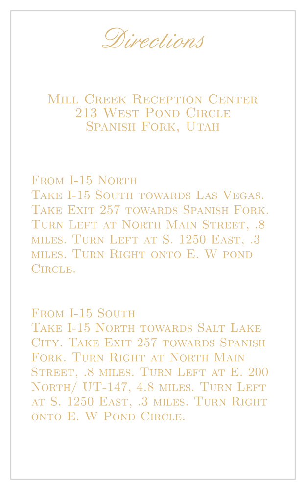 Simple Luxury Foil Direction Cards