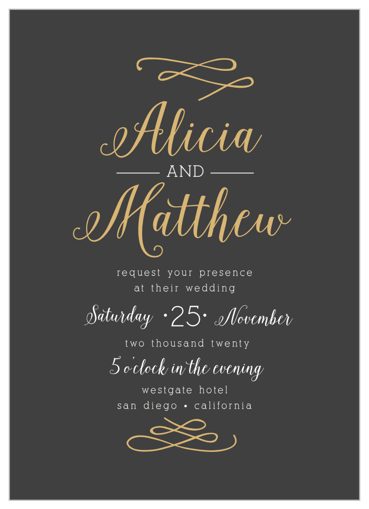 Whimsical Calligraphy Foil Wedding Invitations