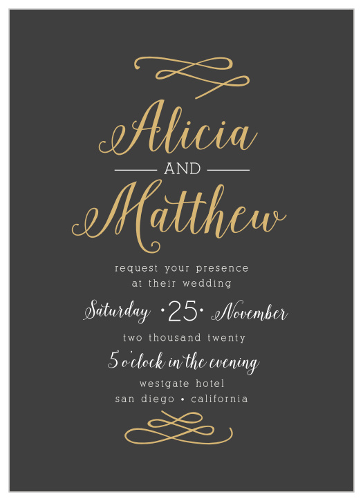 Whimsical Calligraphy Foil Wedding Invitations
