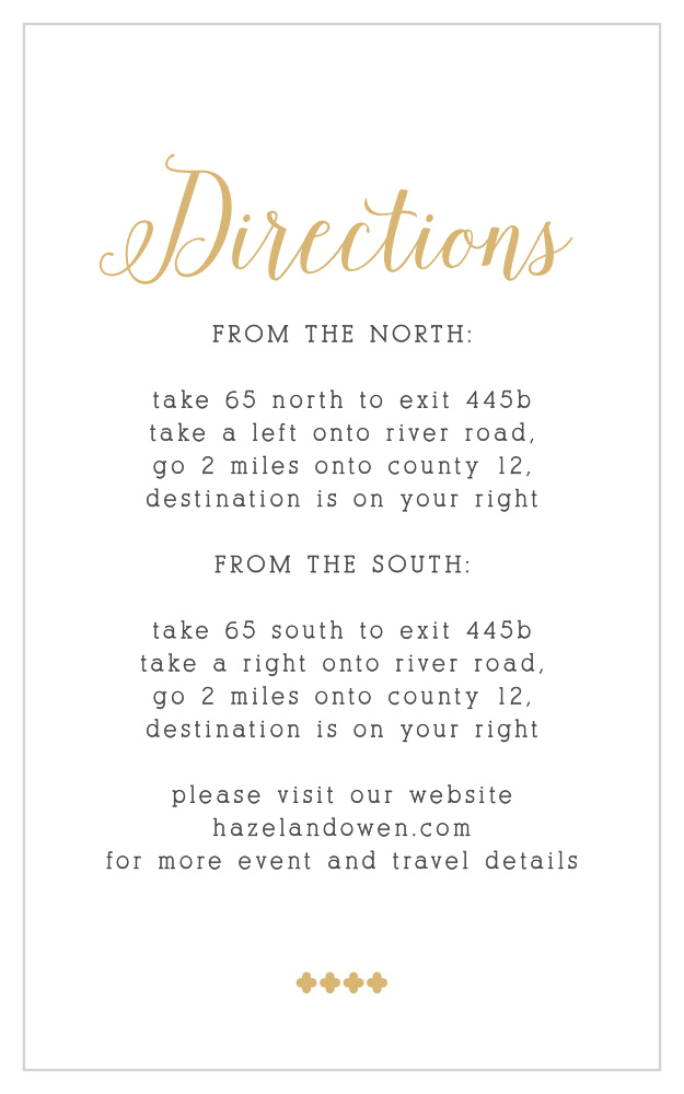 Whimsical Calligraphy Foil Direction Cards