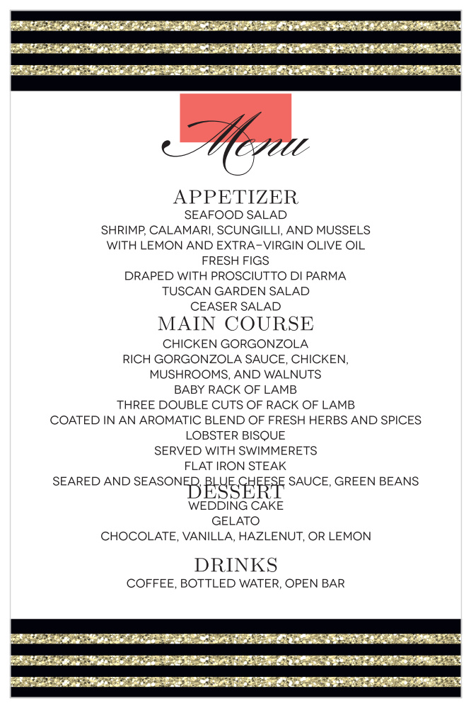 Elegant Gold Stripes Wedding Menu