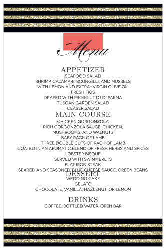 Elegant Gold Stripes Wedding Menu