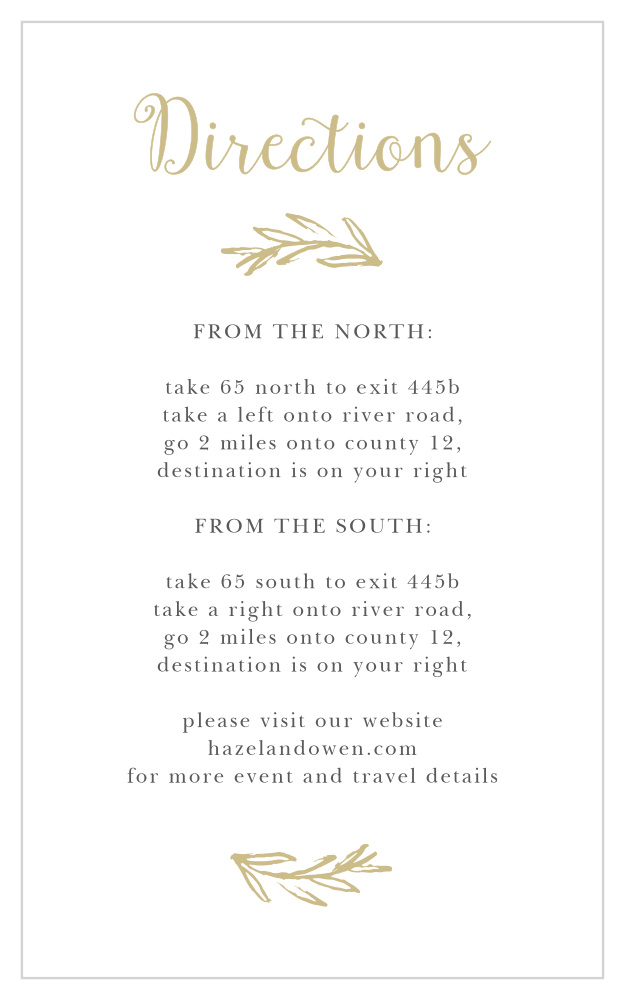 Delicate Laurel Foil Direction Cards