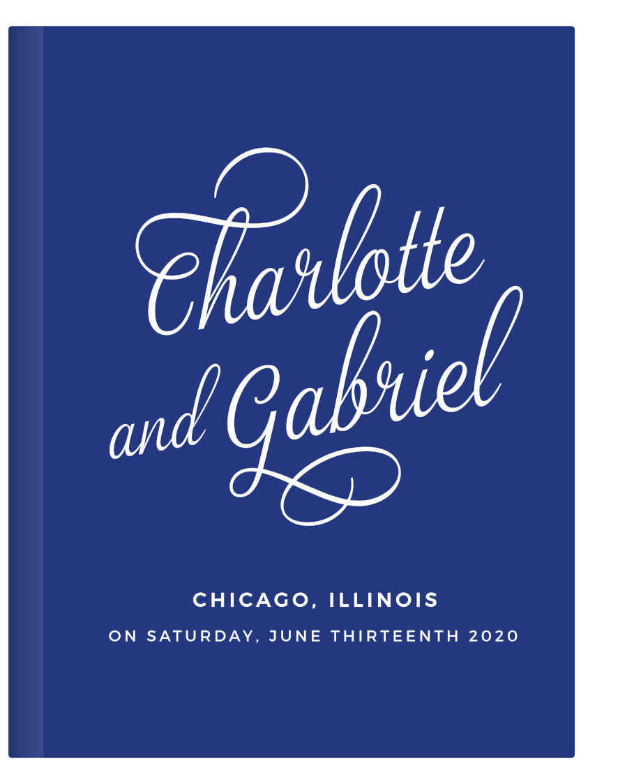The Script Emblem Guest Books are a charming example of typography at its best. This simple yet polished design features a gorgeous script font balanced by a modern use of type and space. Easily adjust colors and fonts to coordinate with your event.