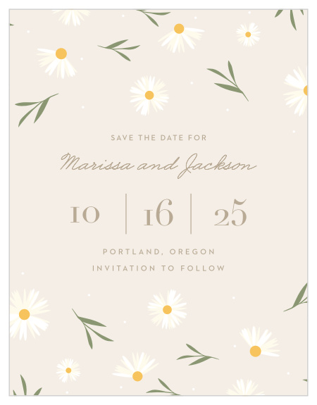 Our Falling Daisies wedding save the date cards are the perfect way to inform your guests of your future wedding date.