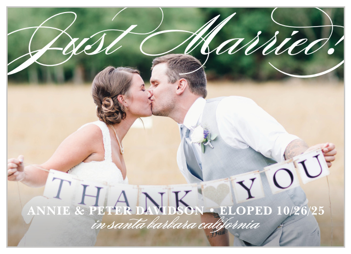 Many Thanks Wedding Announcement is a modern card with a twist of classic font, the perfect combination to share your special day with those you care about.