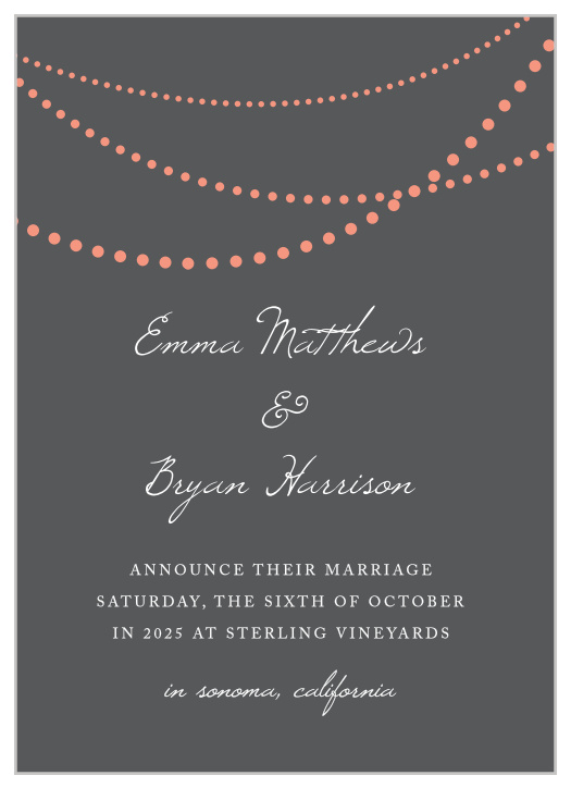 Our String Lights Wedding Announcement is the perfect way to let your loved ones know that you tied the knot. 