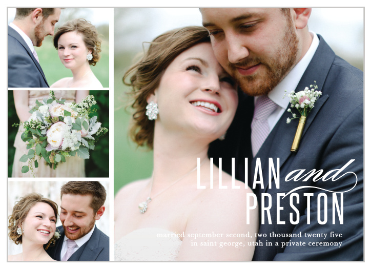 Our Now Married Wedding Announcement is the perfect way to announce your new marriage if you just can't pick one favorite photo from your special day! 