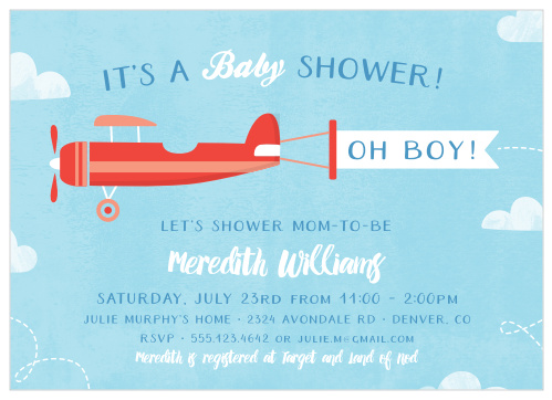 The In the Clouds Baby Shower Invitations are the best choice for an aviator themed baby shower! 