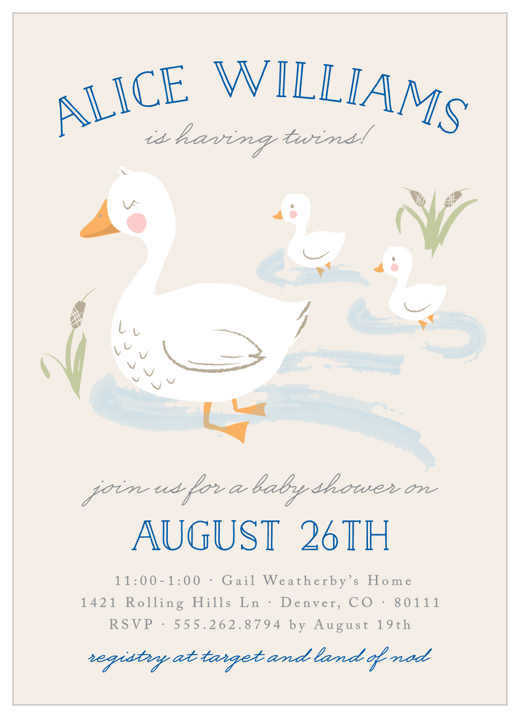 Twin Ducks Baby Shower Invitations