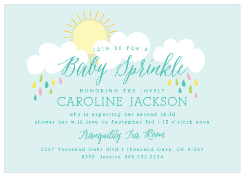 The Sprinkle Shower Baby Shower Invitations are a wonderful choice for a mommy who is welcoming their second, third, or more baby into the world! 
