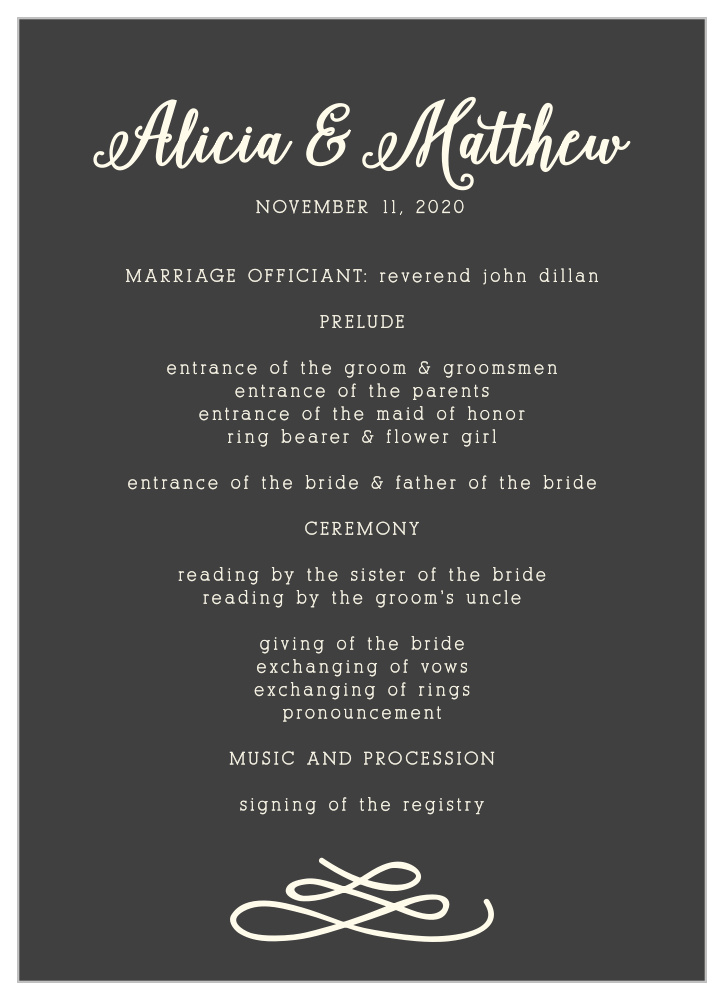Whimsical Calligraphy Wedding Programs