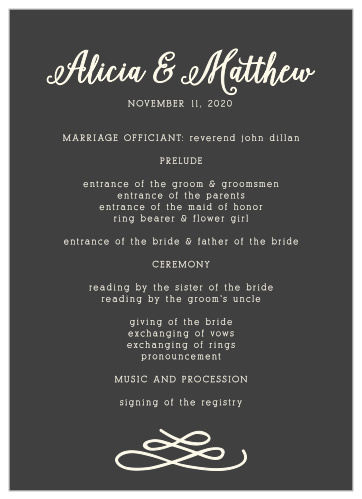 Whimsical Calligraphy Wedding Programs