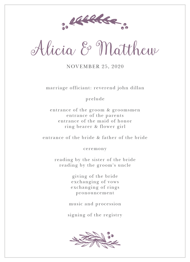 Delicate Laurel Wedding Programs