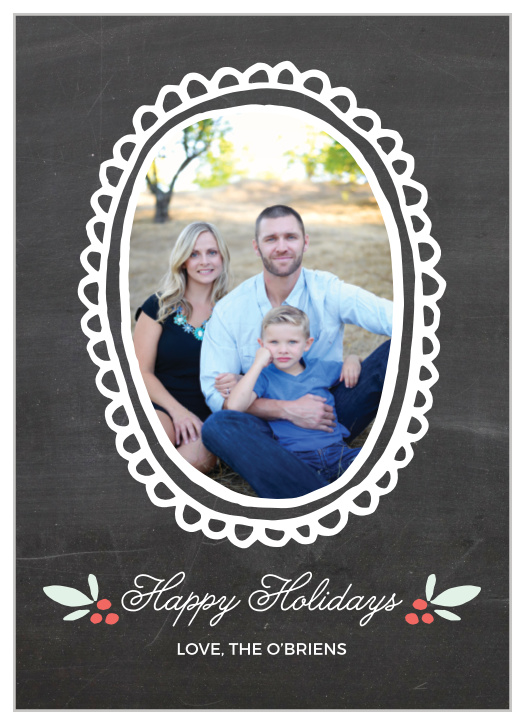Send your holiday greetings this year with the Chalkboard Frame Photo Holiday Cards.