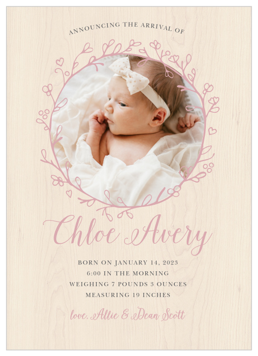 Our Adorable Branch Birth Announcements are the perfect combination of floral and rustic for sharing about your new baby with all those who receive them!