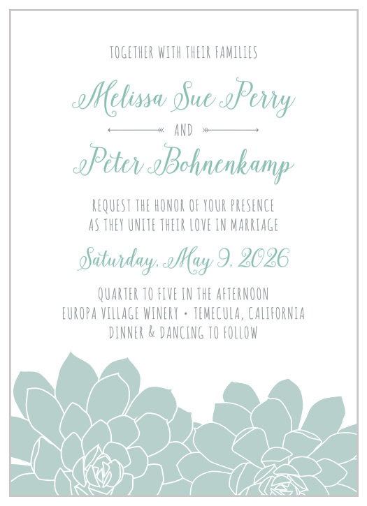 Style and whimsy collide to make the Sweet Succulents Wedding Invitations. 