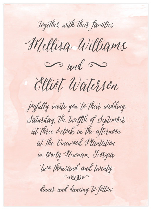 Announce your upcoming event with the soft elegance of the Watercolor Script Wedding Invitations from the Crafty Pie Collection at Basic Invite.
