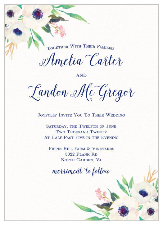 Watercolor Anemone Wedding Invitations
