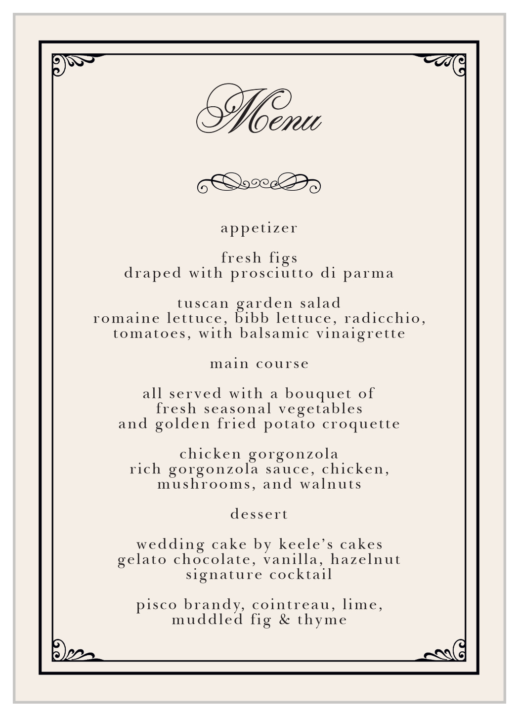 Grand Victorian Wedding Menus