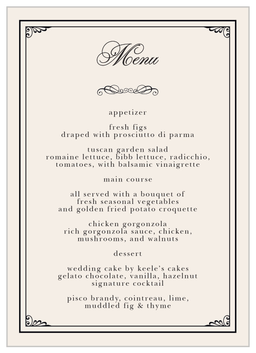 Grand Victorian Wedding Menus