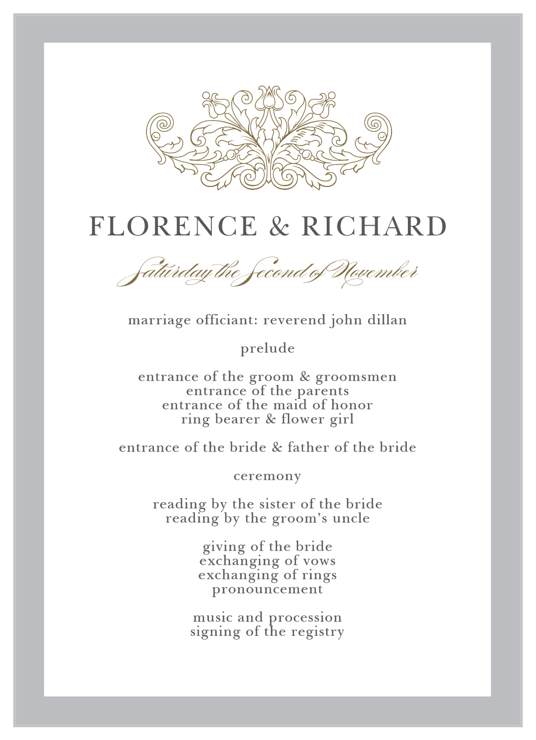 Vintage Damask Wedding Programs