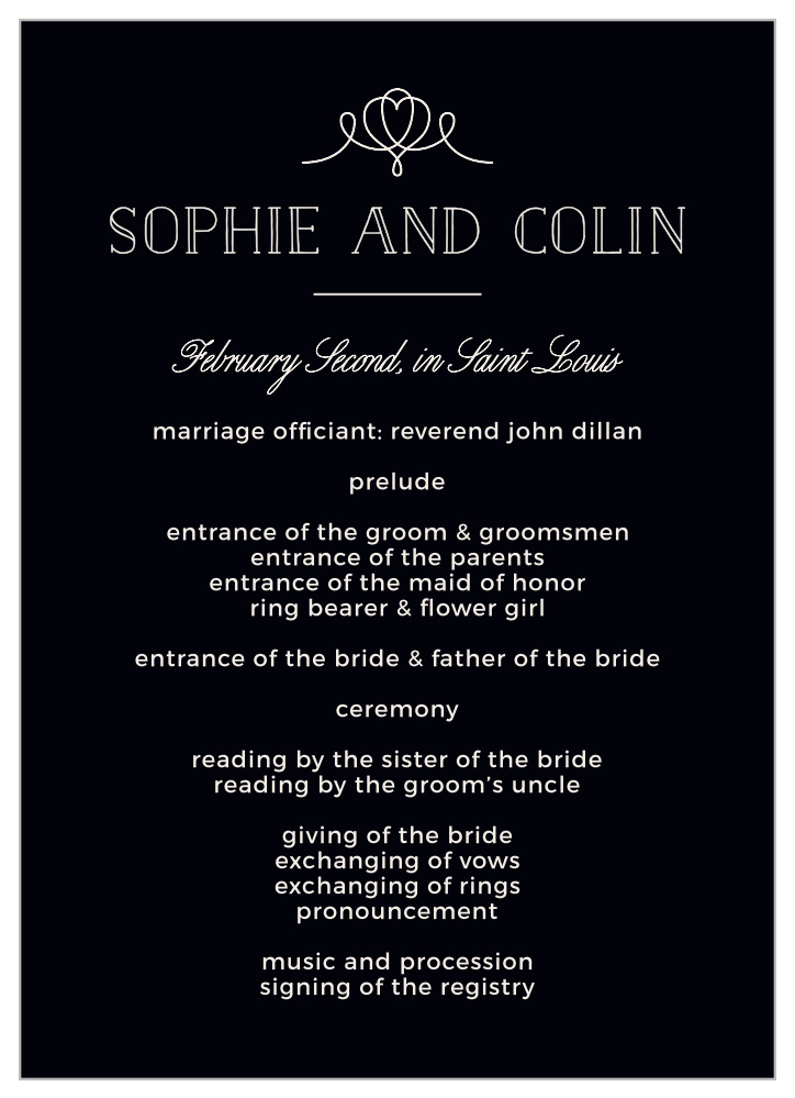 Classic Penmanship Wedding Programs