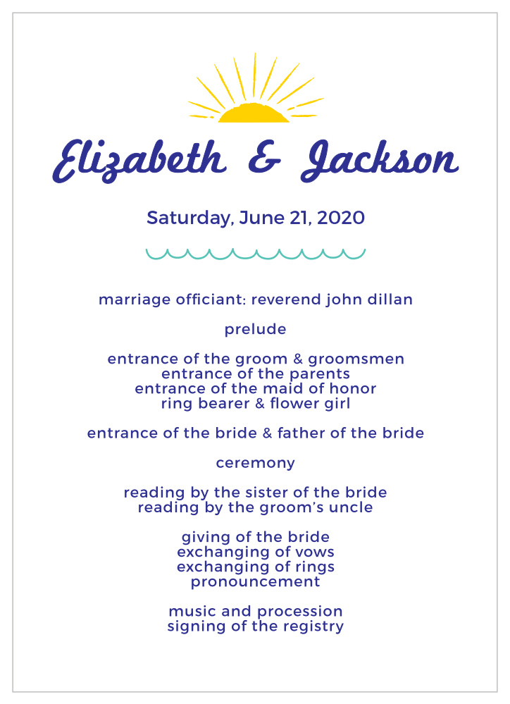 Modern Beach Wedding Programs