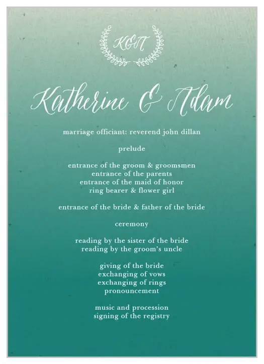 The Rustic Ombre Wedding Programs' two-sided design easily organizes your ceremony schedule.