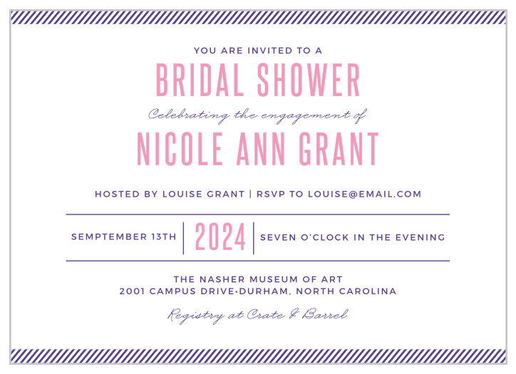 A bold design and fun stripe pattern make the Elegant Art Bridal Shower Invitations perfect for the modern bride.