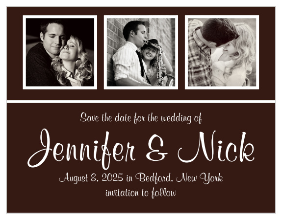 Our Photo Strip save the date cards are a fun animal print background that stands out from the rest.