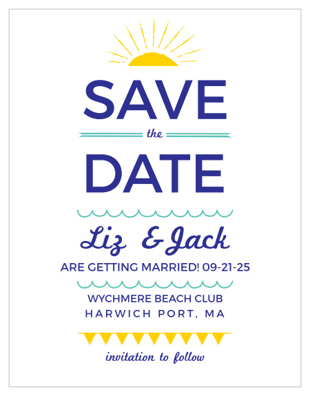 Cute, doodle-style illustrations give the Modern Beach Save-the-Date Cards a fun and laid-back feel. 