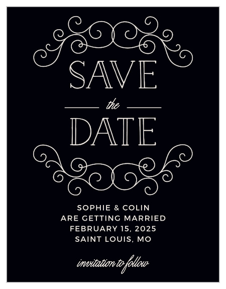 Handwritten fonts and beautiful swirl accents make the Classic Penmanship Save-the-Date Cards a memorable way to announce your upcoming wedding.