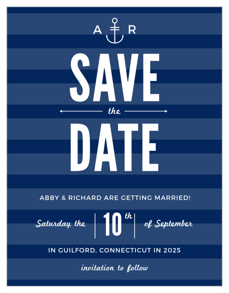 Make the Modern Nautical Save-the-Date Magnets your own by adding your colors, text, and even photos with a real-time preview of every change.