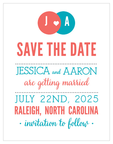 Customize the playful design of the Modern Venn Save-the-Date Magnets.