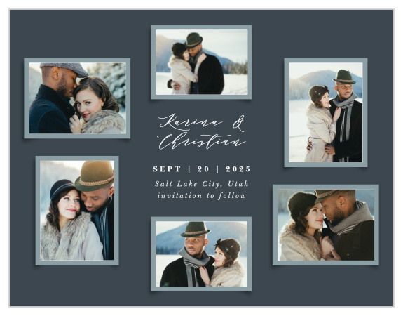 Be sure family and friends mark their calendars for your wedding when you send out our Elegant Photo Collage Save the Date Cards.