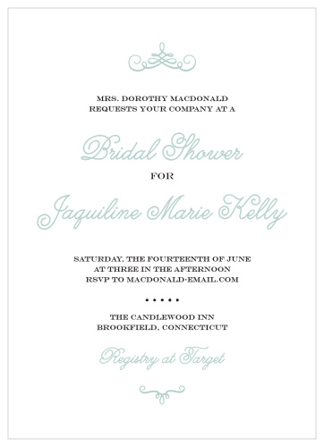 Treat the Bride like royalty with the Whimsical Script Bridal Shower Invitations. 