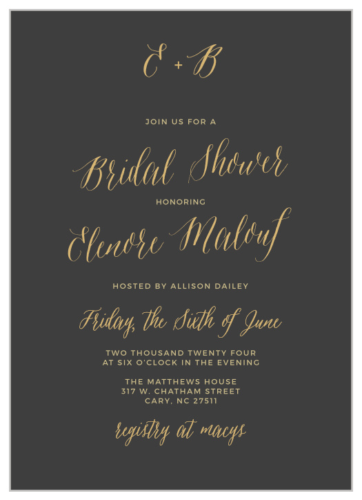 The Rustic Simplicity Foil Bridal Shower Invitations from the Crafty Pie Collection at Basic Invite are simply romantic!