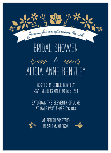 Invite friends and family to celebrate with the Folksy Floral Foil Bridal Shower Invitations from the Crafty Pie Collection at Basic Invite.
