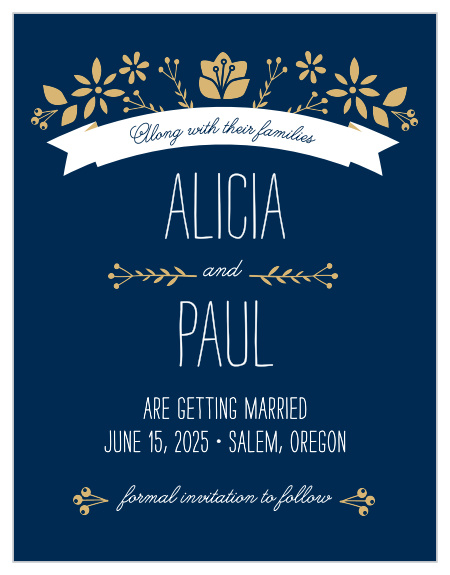 Announce your wedding day with the rustic refinement of the Folksy Floral Foil Save-the-Date Magnets. 