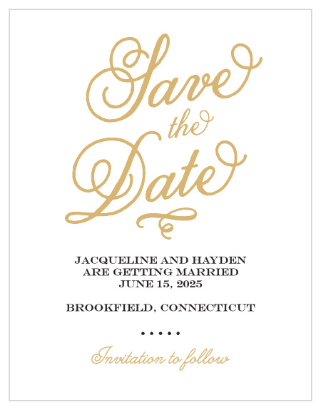 Reserve your calendar spot with the Whimsical Script Save-the-Date Foil Magnets from the Crafty Pie Collection at Basic Invite.