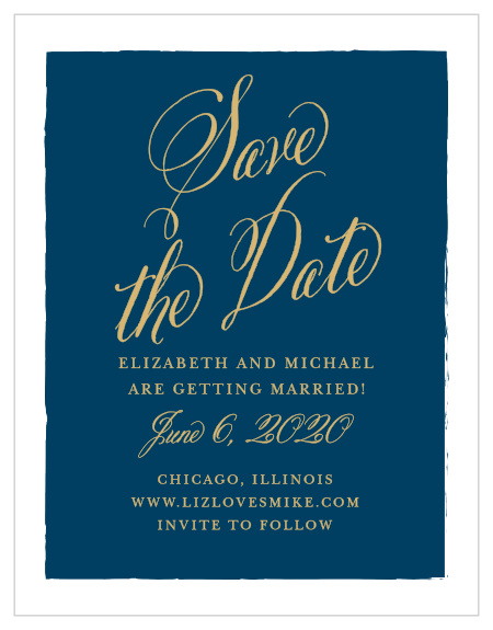 Prepare guests for your upcoming wedding with the Calligraphy Script Foil Save-the-Date Magnets from the Crafty Pie Collection at Basic Invite.