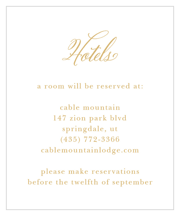 Calligraphy Script Foil Accommodation Cards