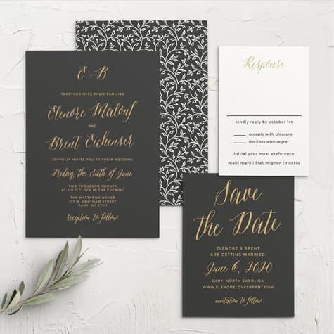 Rustic Script Foil Wedding Invitations