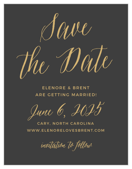 Announce your upcoming wedding with the Rustic Script Save-the-Date Foil Magnets from the Crafty Pie Collection at Basic Invite. 