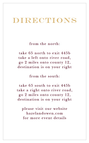 Elegant Script Foil Direction Cards