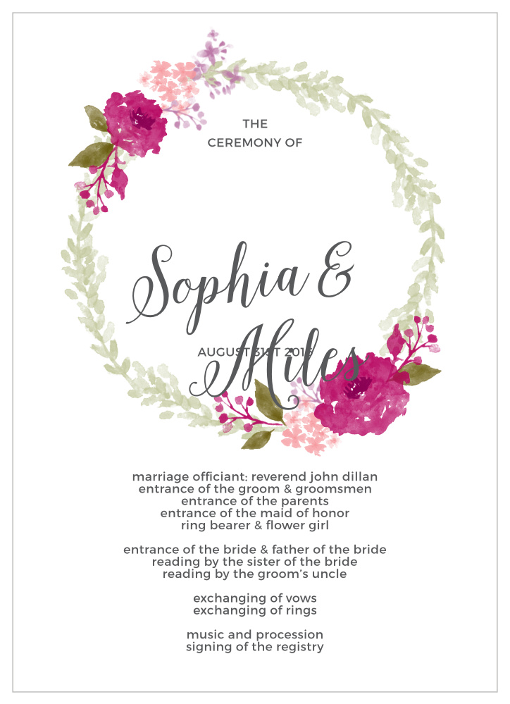 Watercolor Wreath Wedding Programs